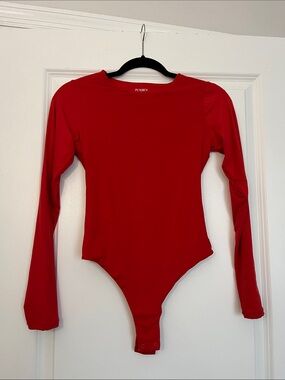 Red Long-Sleeve Women's Bodysuit by Pumiey